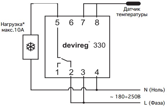 схема подключения регулятора температуры Devireg 330