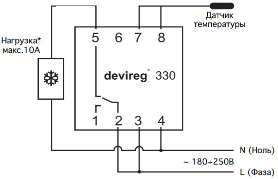 схема подключения регулятора температуры Devireg 330