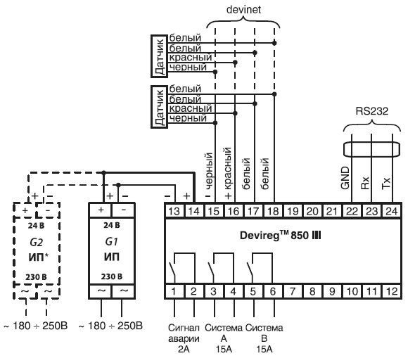Схема подключения Devireg 850
